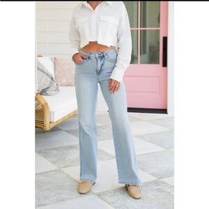 High Rise Vintage Wash Tummy Control Top Straight Leg Jeans Sz Medium